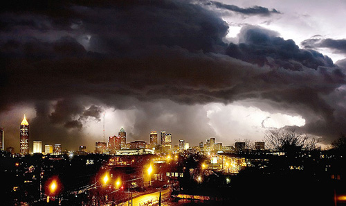 atlanta skyline dark clouds and lightning