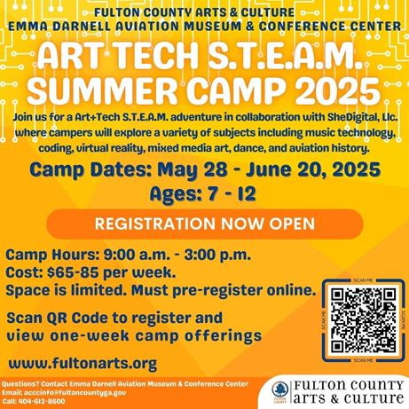 Web graphic titled "Art Tech S.T.E.A.M Summer Camp 2025"
