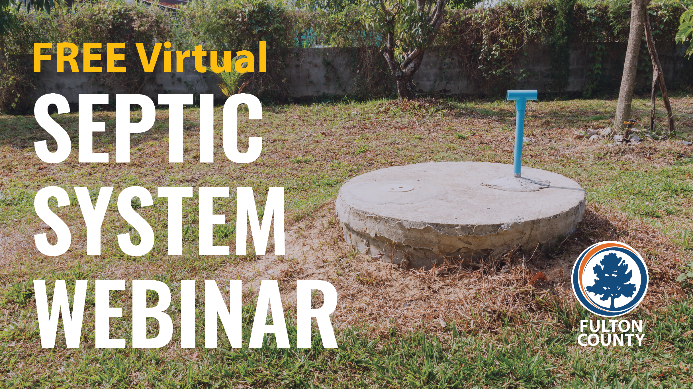 Webinar web graphic titled "Free Virtual: Septic System Webinar"