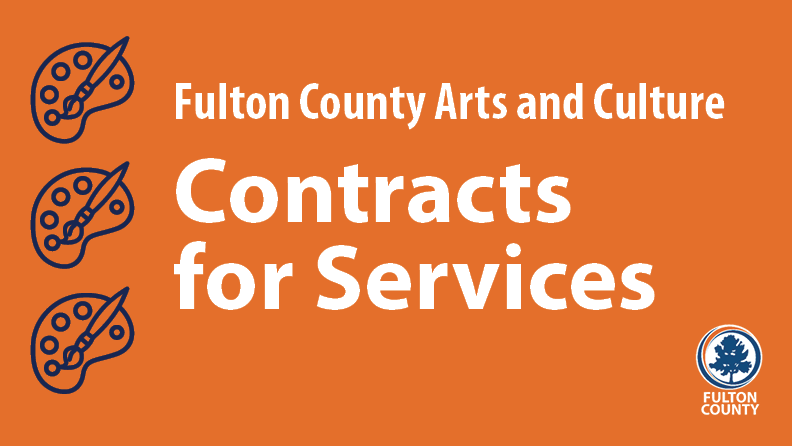 Contracts for Services graphic on orange background with art palette