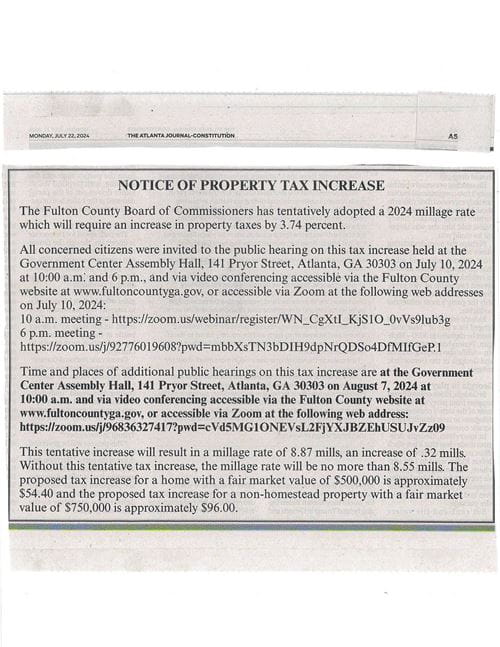 Notice of Property Tax Increase - AJC